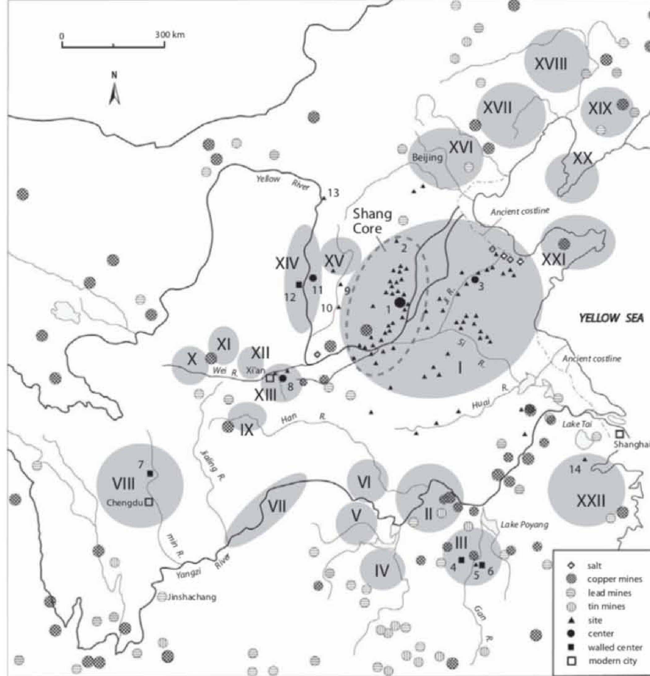 晚清时期的铜、铅、锡等矿藏的分布,及区域考古学文化和主要遗址